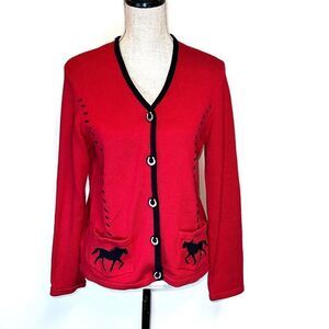 Back In The Saddle Red Equestrian Horse Lovers Cardigan Womens Sz M